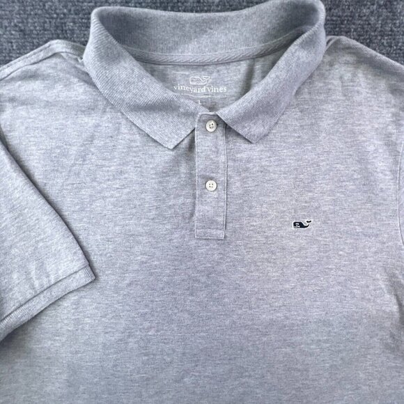 Vineyard Vines Short Sleeve Button Polo Large Solid Grey Shirt Whale Logo - Picture 1 of 16